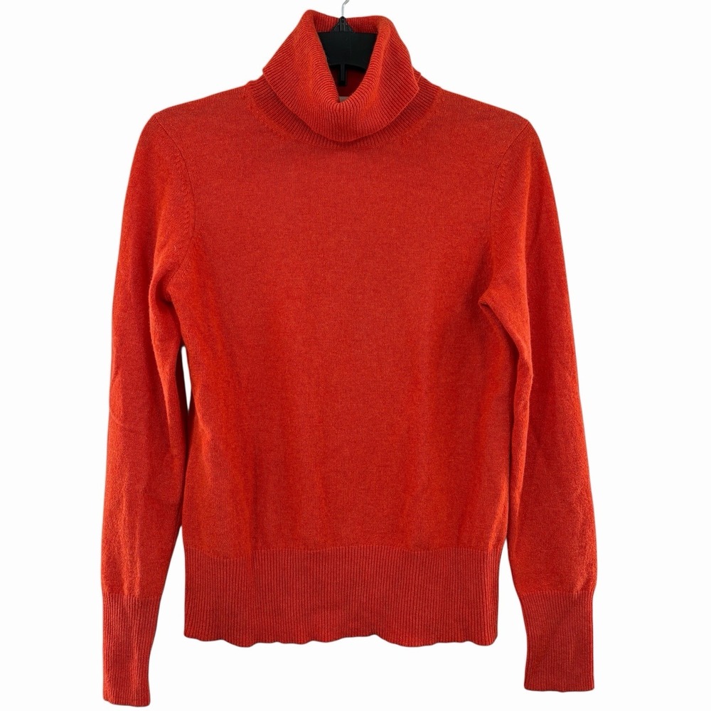 Neiman Marcus Cashmere Turtleneck Sweater Orange Ribbed‎ Women's S Vtg Luxury